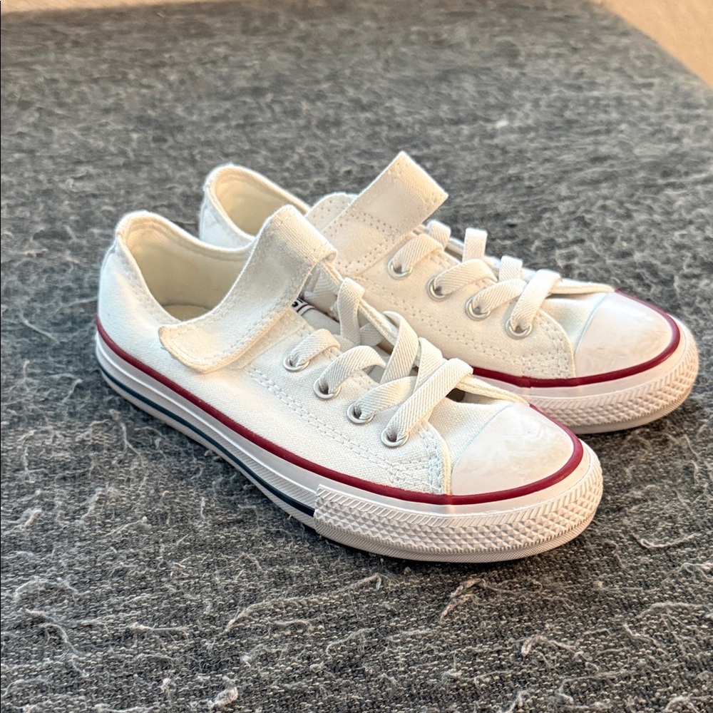 Converse Kids White Canvas Sneakers with Red Trim